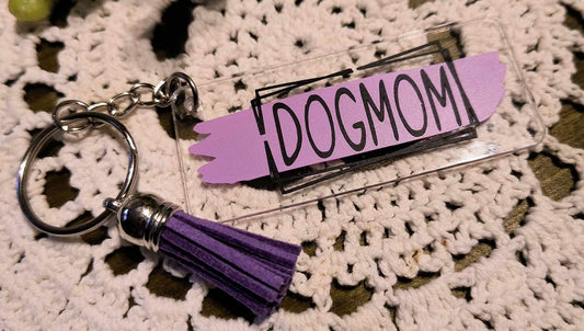 Acrylic Keychains - Rectangle - DOGMOM/Purple/Black