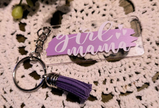 Acrylic Keychains - Rectangle - GIRL MAMA/Purple/White