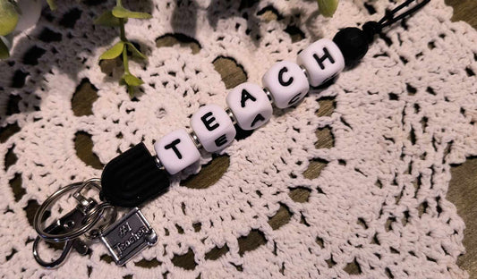 Letter Beads Keychain - TEACH/black rainbow