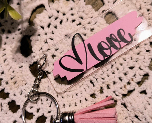 Acrylic Keychains - Rectangle - LOVE/Pink/Black