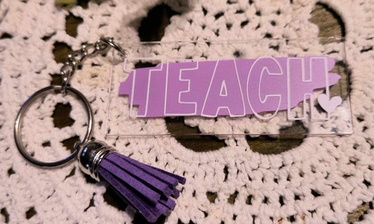 Acrylic Keychains - Rectangle - TEACH/Purple/White