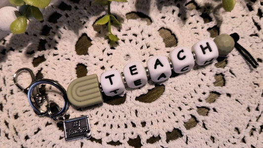 Letter Beads Keychains - TEACH/Sage Rainbow