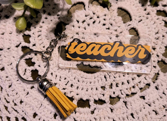 Acrylic Keychains - Rectangle - TEACHER/Tangerine/Black