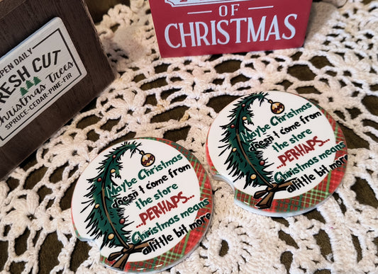 Christmas Ceramic Car Coasters - Grinch Tree