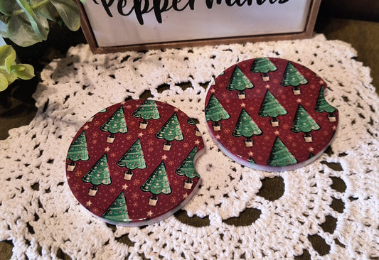 Christmas Ceramic Car Coasters - Trees