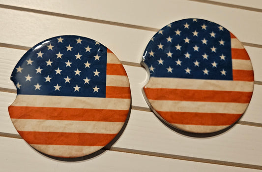 Car Coasters Ceramic - American Flag