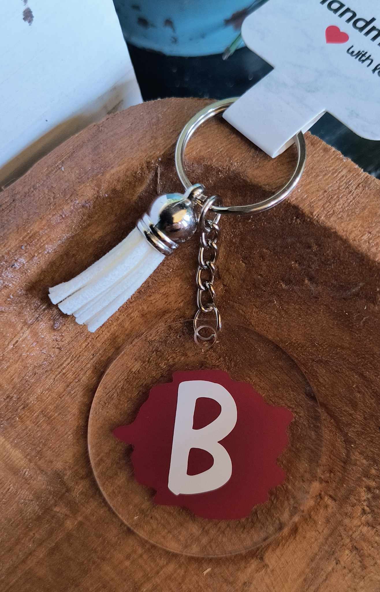 Backpack/Purse Initial Keychain - Deep Red/White